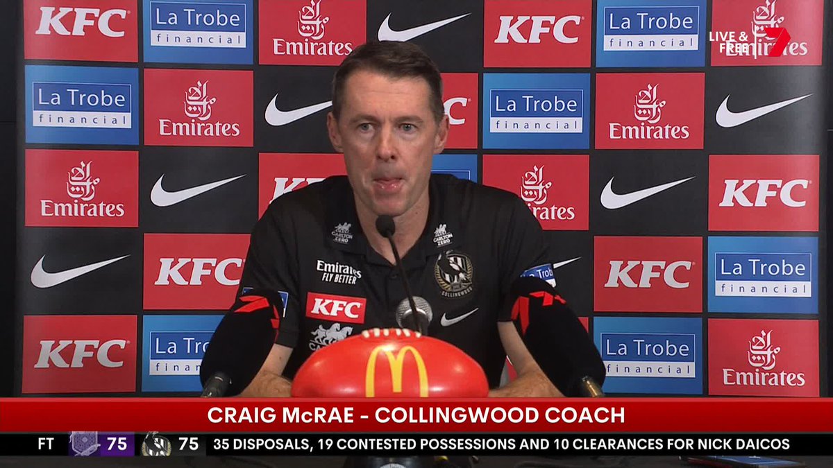 "I'm looking forward to what the AFL tell us about that. I wasn't aware that's a free kick, but clearly it is because they don't pay things that aren't there." - Craig McRae on that late free kick
