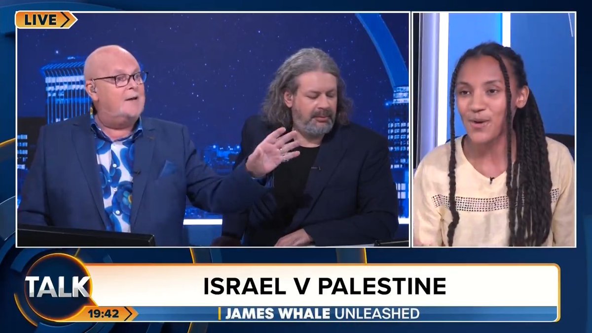 Pro-Palestinian activist Fiona Lali: "The British government is supporting a genocide." James Whale: "If you don't like living in this country, why don't you live somewhere else?" James Whale MBE. Ash @rubanga_a