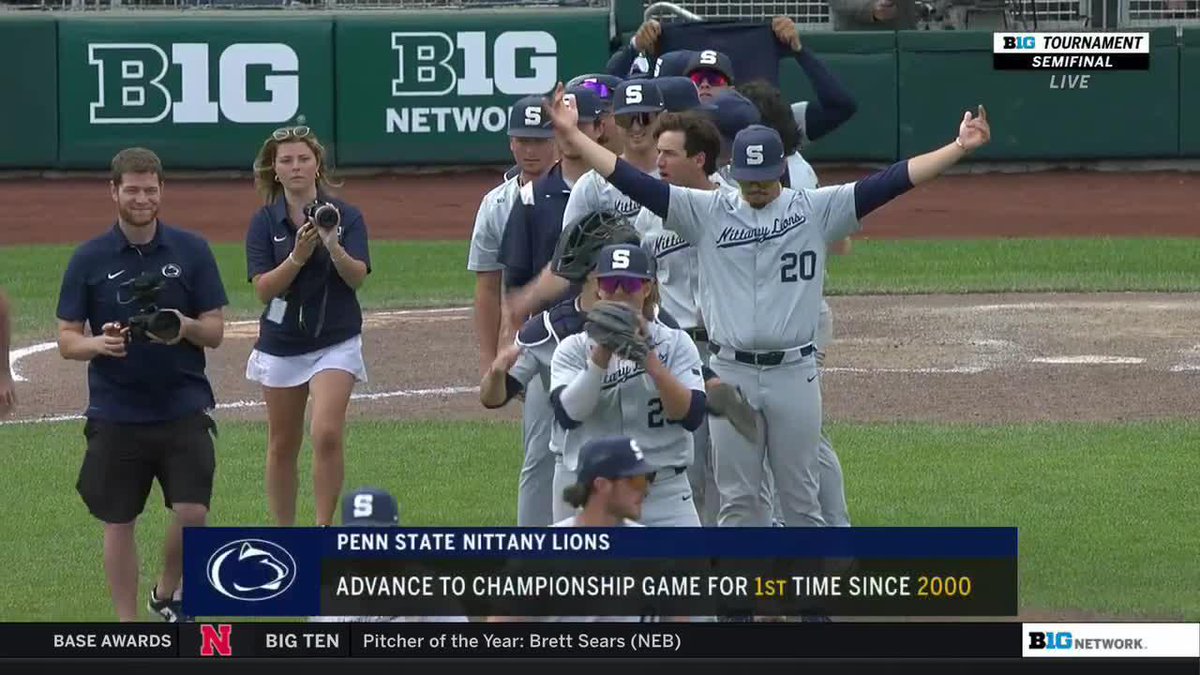 The 8️⃣ seed is going to play for the Big Ten Conference tourney title. Penn State Baseball outlasts Michigan, 7-6, in 10 innings to advance to Sunday for the first time since 2000. #B1GBaseball