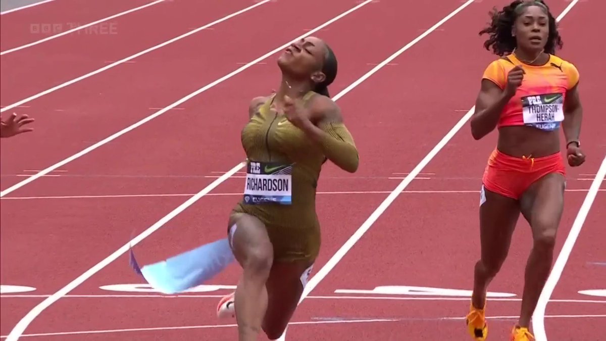 A dominant performance from Sha'Carri Richardson in a strong women's 100m field in Eugene. 😯 #BBCAthletics #EugeneDL