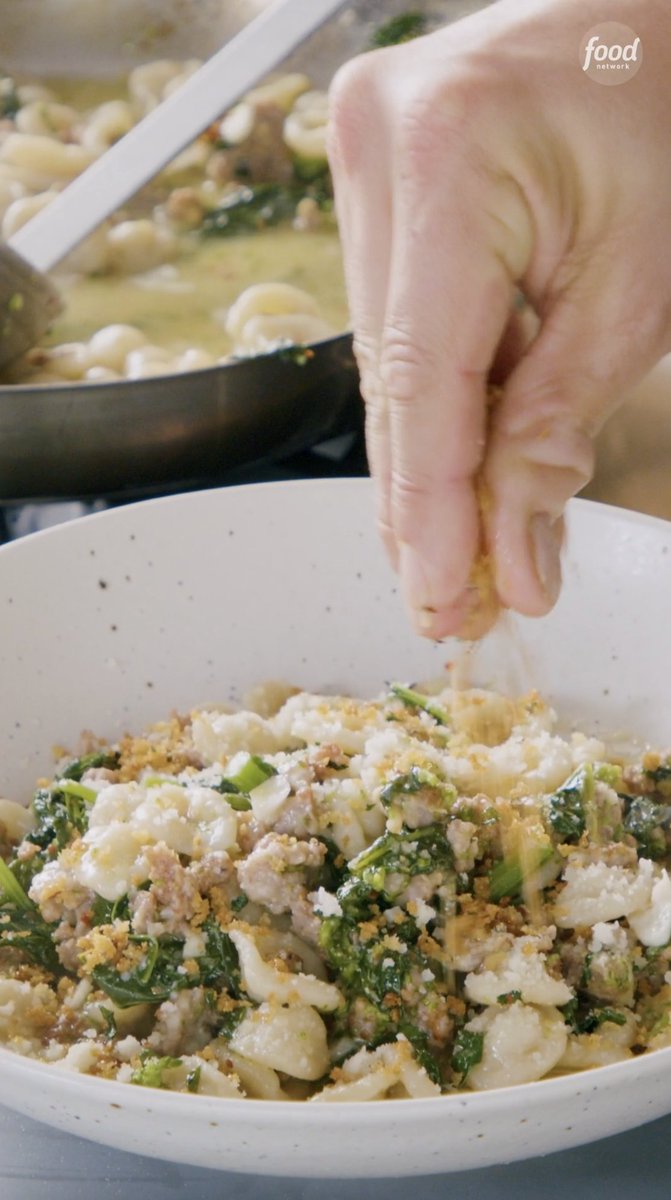 Fresh Orecchiette with Sausage and Broccoli Rabe is the most-famous dish in Puglia, and Gabe Bertaccini's version is an ode to the old-school recipe 🥰 #CiaoHouse > TONIGHT @ 8|7c Get the recipe: