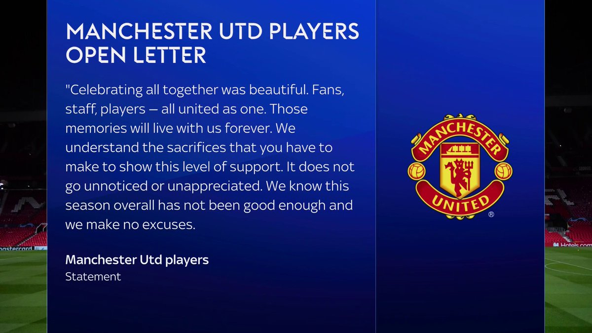 Manchester United players have published an open letter to supporters stating that the season 'overall has not been good enough' 📝