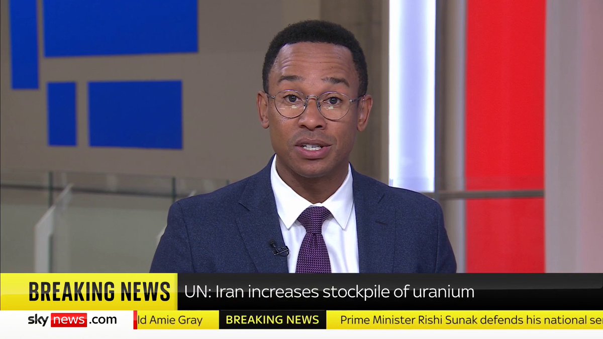 BREAKING: Iran has increased its stockpile of uranium being enriched to 'weapons-grade levels', according to the United Nations. 📺 Sky 501, Virgin 602, Freeview 233 and YouTube
