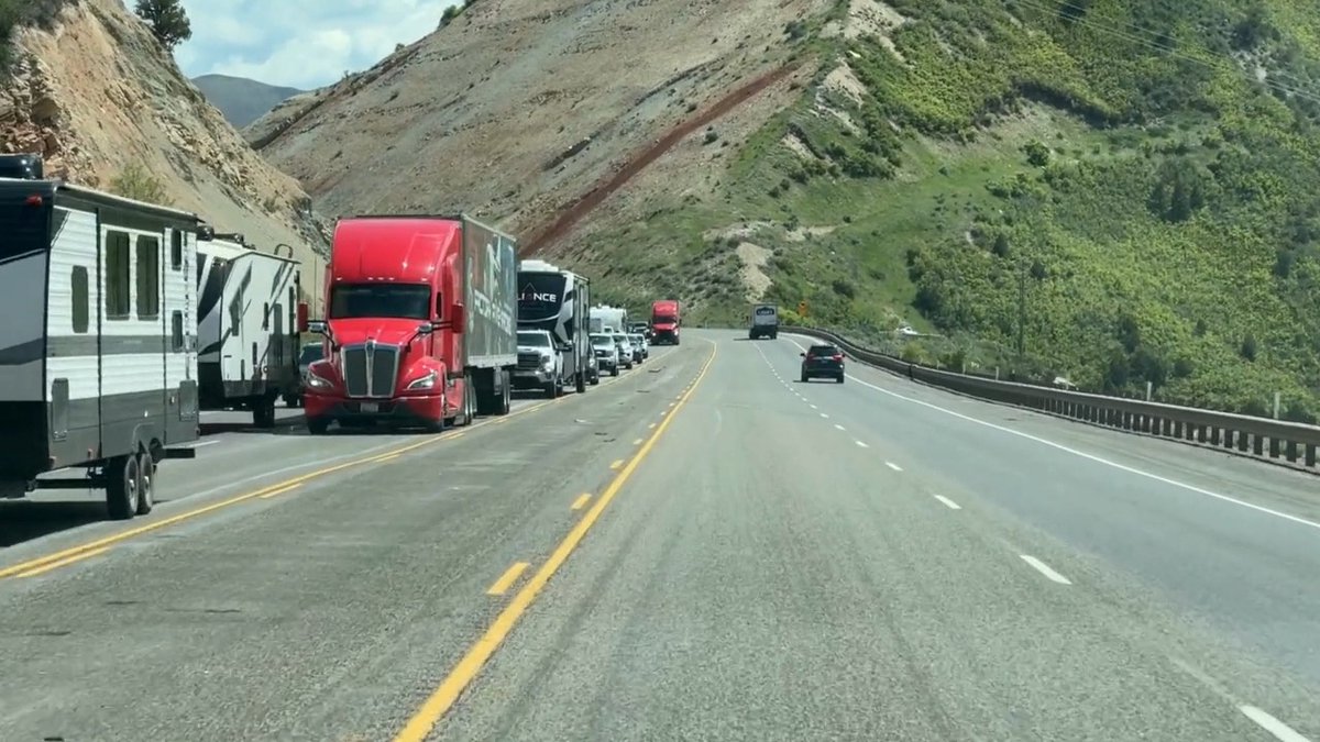 Memorial Day TRAFFIC! 🚘 Here's a (sped-up) look at the backup in Spanish Fork Canyon Monday afternoon. A spokesperson with the Utah County Sheriff's Office said this is 10 miles of bumper-to-bumper traffic.