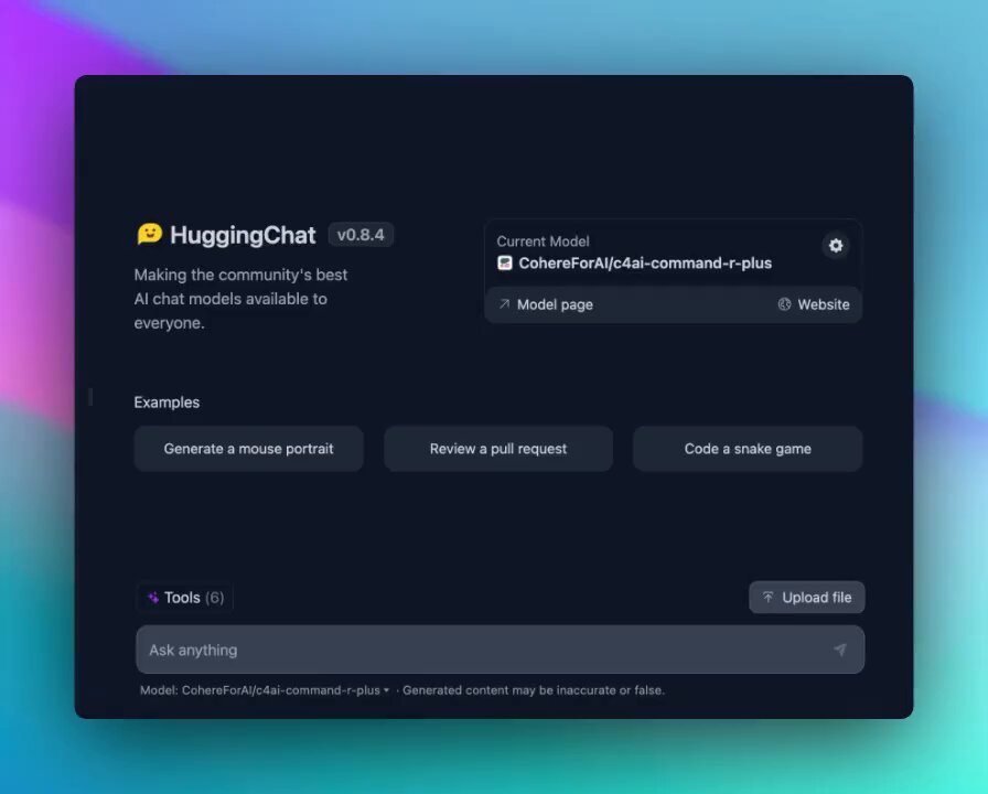 document AI landed to Hugging Face chat, powered by open-source models (Cohere Command-R+) with tool calling 🛠️✨ explore many tools including image generation, image editing and more at Hugging Chat 🤗💬