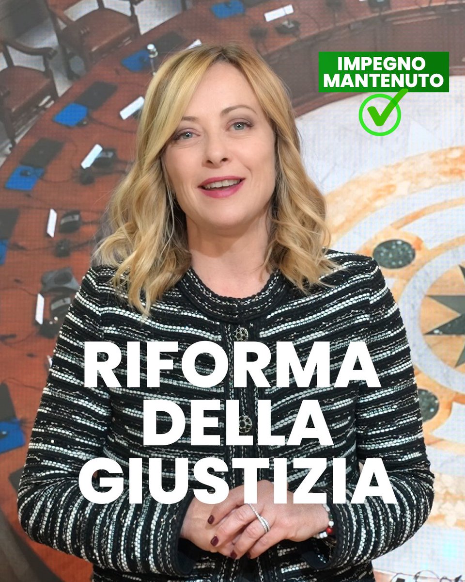 Rispettato un altro impegno preso con gli italiani ✅ Nel programma del centrodestra avevamo scritto che avremmo riformato la giustizia, e oggi il Consiglio dei Ministri ha approvato il disegno di legge costituzionale da sottoporre al Parlamento per avere finalmente una giustizia più equa ed efficiente. Una riforma giusta, necessaria e storica.