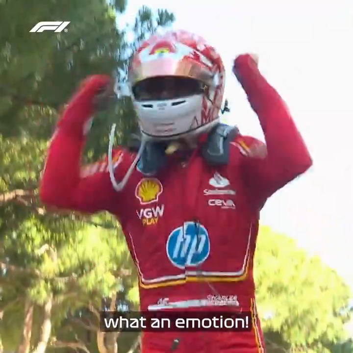 Che emozione! 🥹 Pure Italian passion as Charles crossed the line as a home race winner 🎙️