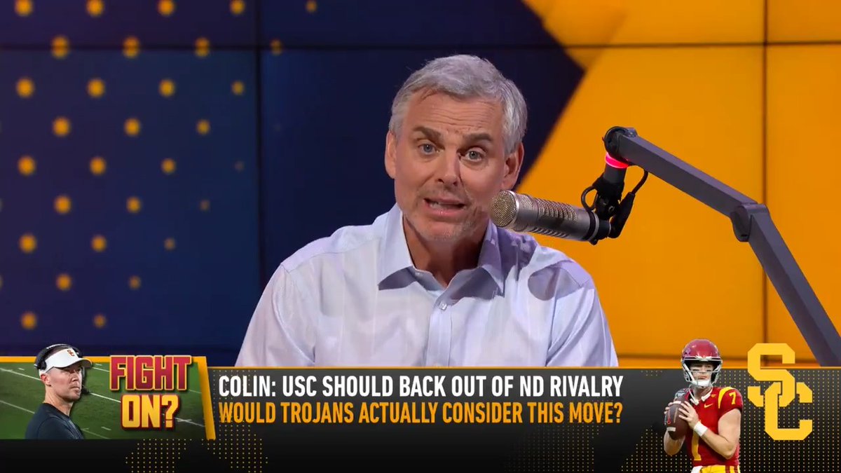 .Colin Cowherd doubles down that USC should back out of Notre Dame rivalry: "The Irish need it. USC doesn't. The sport will be fine."