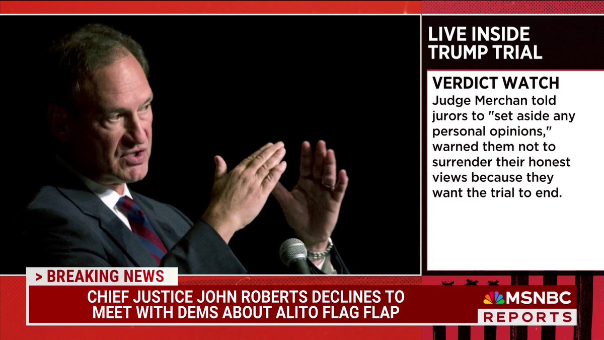 NEW: Chief Justice Roberts declines to meet with Democrats about Justice Alito's flag controversies and his refusal to recuse himself from Trump-related cases.