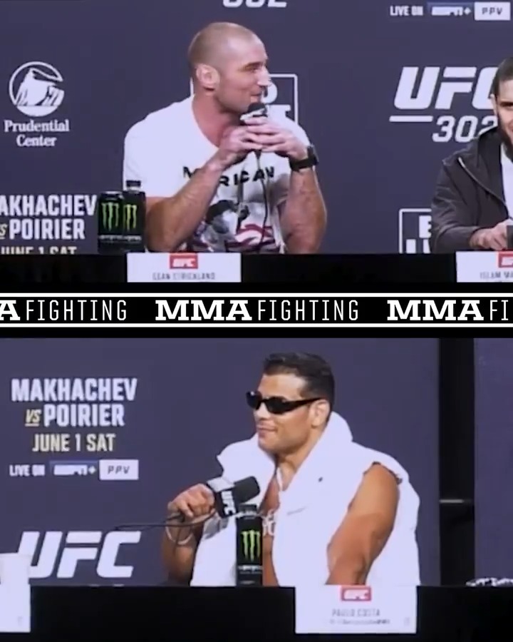 Paulo Costa: “You need a wife in your life.” Sean Strickland: “Maybe one day. But I can’t wait to make that face a little ugly.” Sean Strickland and Paulo Costa went at each other during the #UFC302 press conference 🗣️