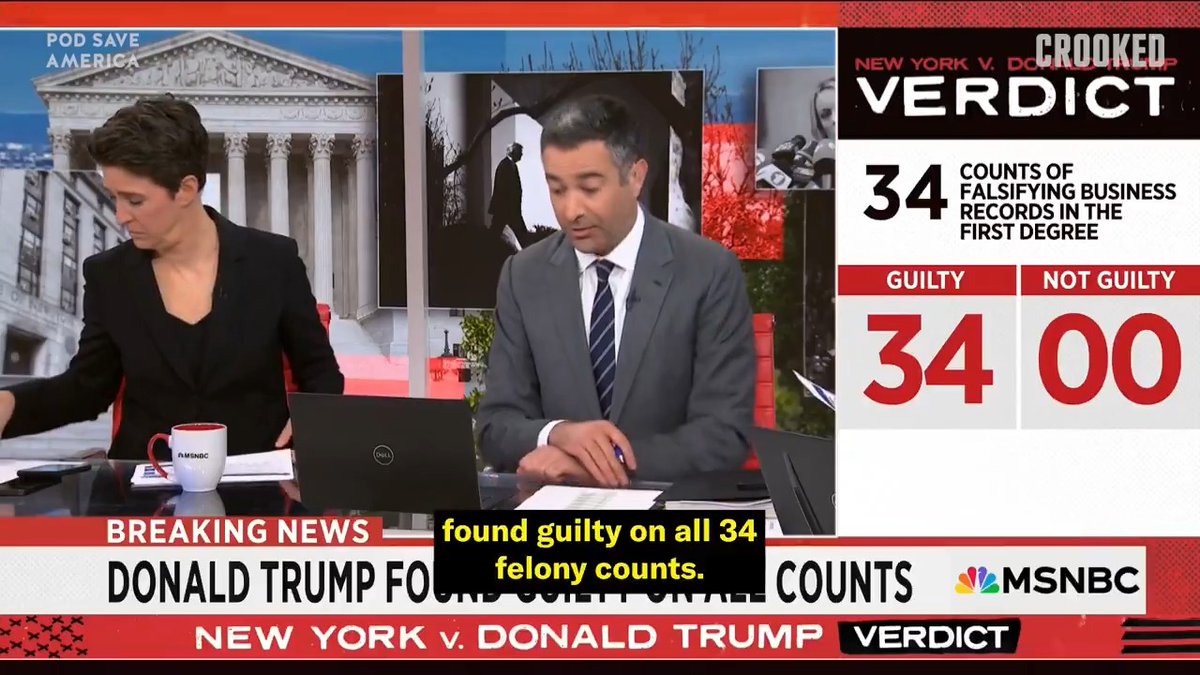 GUILTY. GUILTY. GUILTY. Donald Trump, the twice impeached former president and current Republican nominee, is now running as a convicted felon. New pod out soon wherever you get your podcasts.
