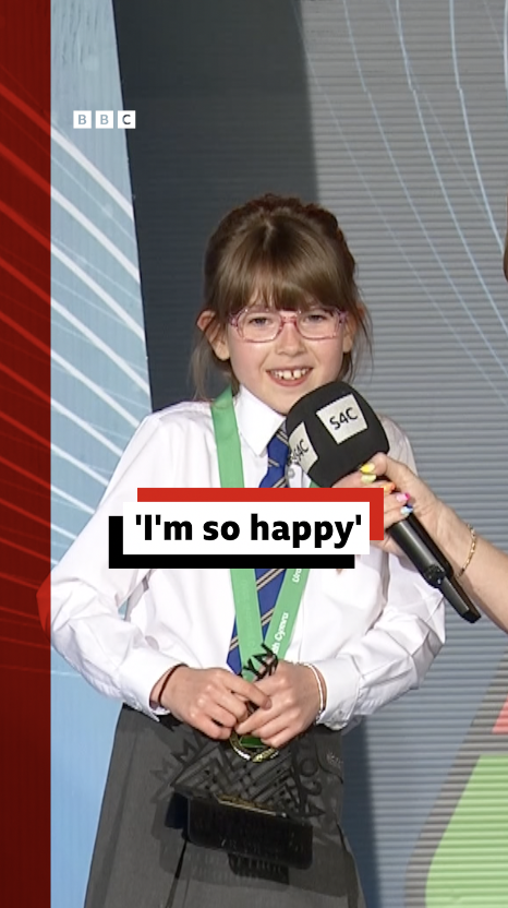 Little Ruby, from Ysgol Gynradd Swiss Valley, Carmarthenshire, could not contain her joy after winning at the Urdd Eisteddfod in Meifod, Powys She was best in individual recitation for Welsh learners in Years 5 and 6 Tap for more:
