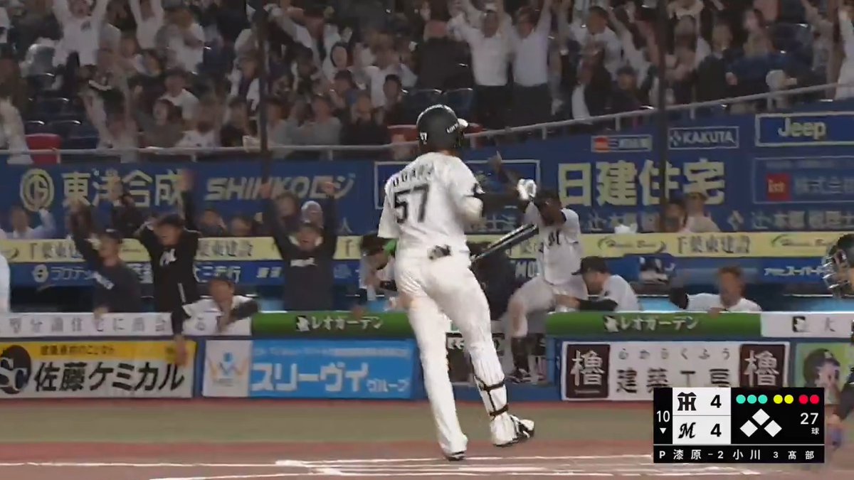 球団史上2005年以来19年ぶりの引き分けを挟んで1️⃣0️⃣連勝‼ #小川龍成 選手が押し出し四球を選び千葉ロッテがサヨナラ勝利‼👏 😭 #chibalotte #日本生命セ・パ交流戦2024 #交流戦 #セ・パ交流戦 👇「パーソル パ・リーグTV」でライブ配信！