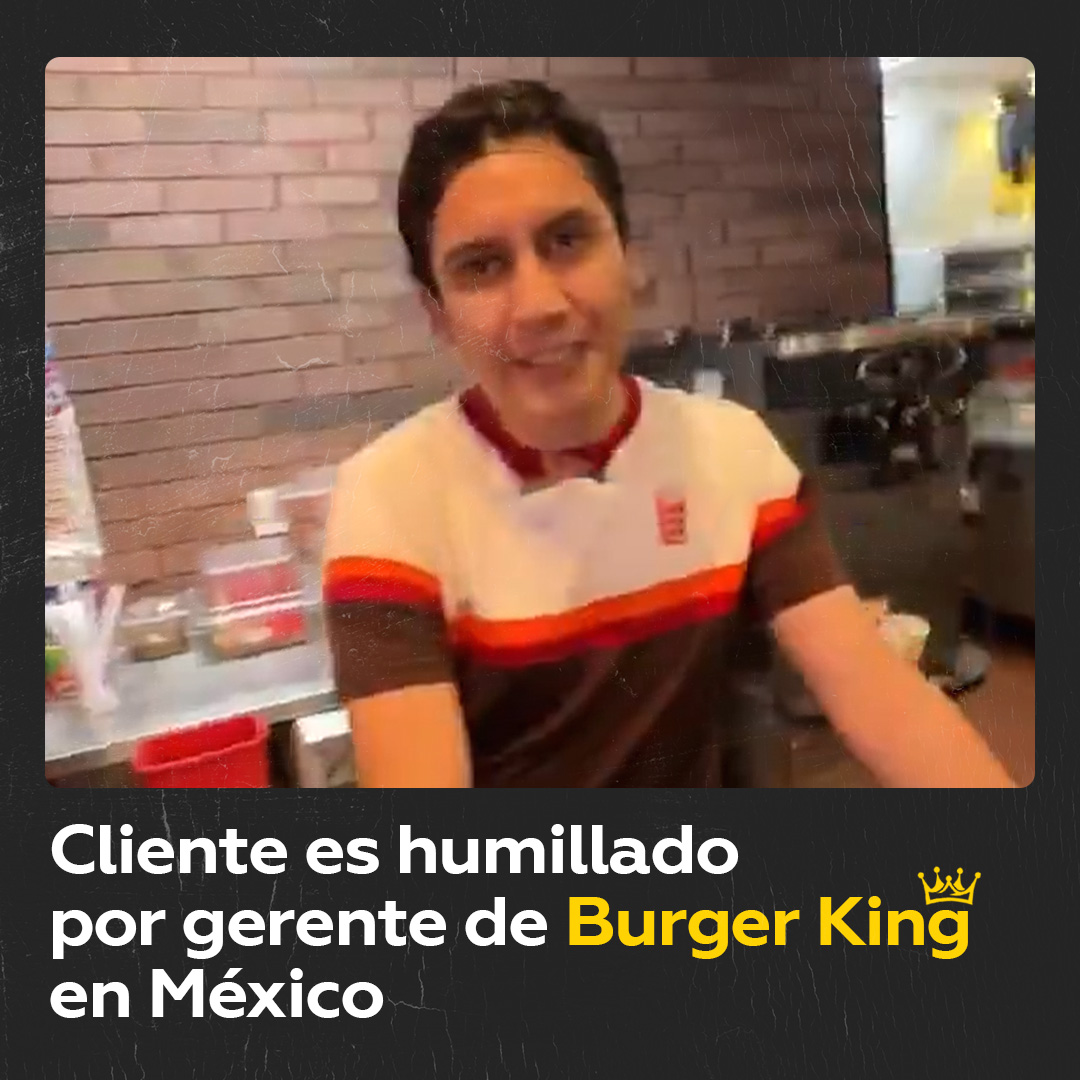 🍔 Gerente de local de comida rápida humilla a cliente en México En un local de Burger King de la ciudad de Querétaro, México, grabaron a un gerente humillando a un cliente, al que llamó “muerto de hambre” por pedir una hamburguesa gratis de una promoción.