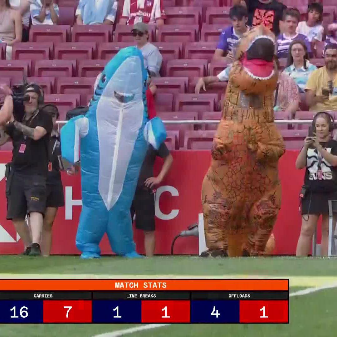 Who wins in a race between a shark and a t-rex 🤔 #HSBCSVNS | #HSBCSVNSMAD