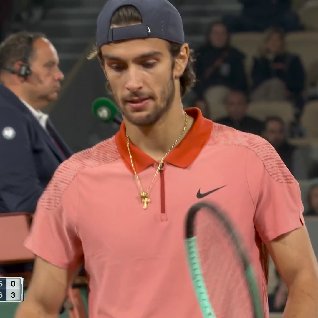 A BEAUTIFUL drop shot by Lorenzo Musetti after a 21-shot rally to help him win set two vs. Novak Djokovic.