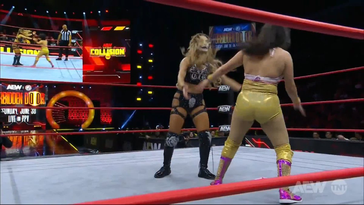 Thunder Rosa &amp; Reina Dorada stand toe-to-toe! Watch #AEWCollision on TNT! Thunder Rosa | Reina Dorada