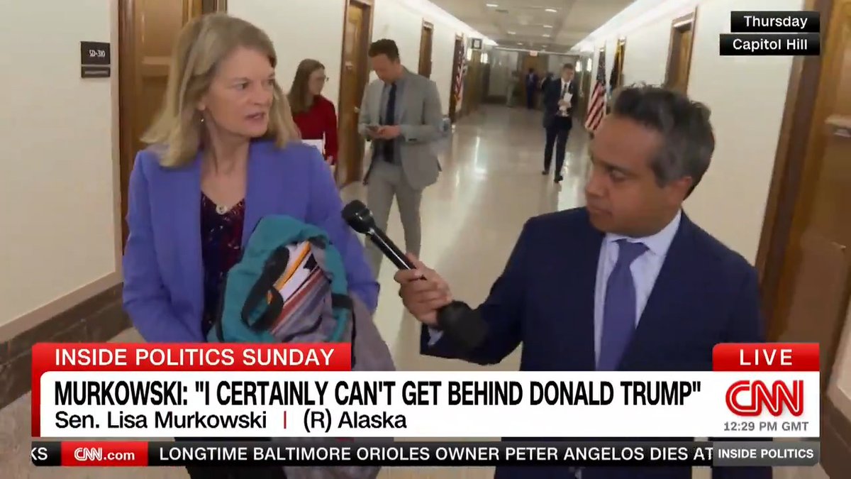 Republican Senator Lisa Murkowski: “I wish that as Republicans, we had a nominee that I could get behind. I certainly can’t get behind Donald Trump…I just regret that our party is seeming becoming a party of Donald Trump.”