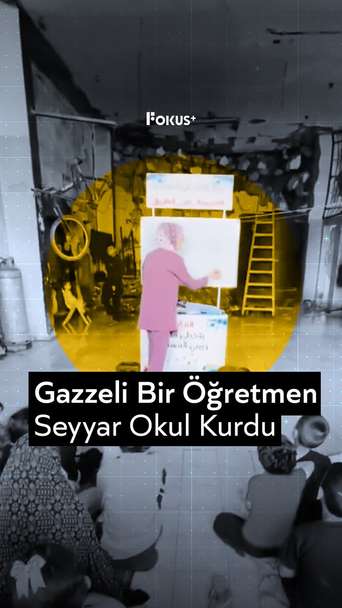 ➕Yıkık binaların arasında eğitim ◾️Gazzeli bir öğretmen tüm olumsuzluklara rağmen, çocukların eğitimden geri kalmaması için seyyar okul kurdu.