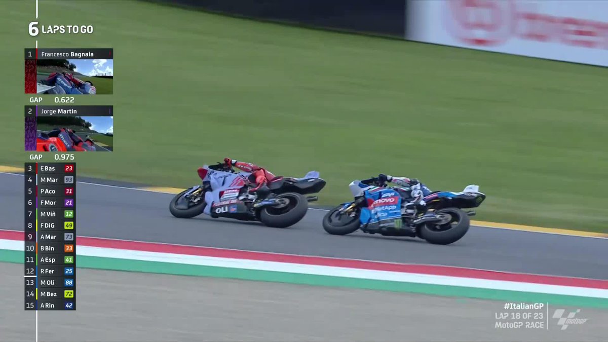Into third 🔄⚡ Marc Márquez's late charge begins as he makes it stick on Enea Bastianini 👊 #ItalianGP 🇮🇹