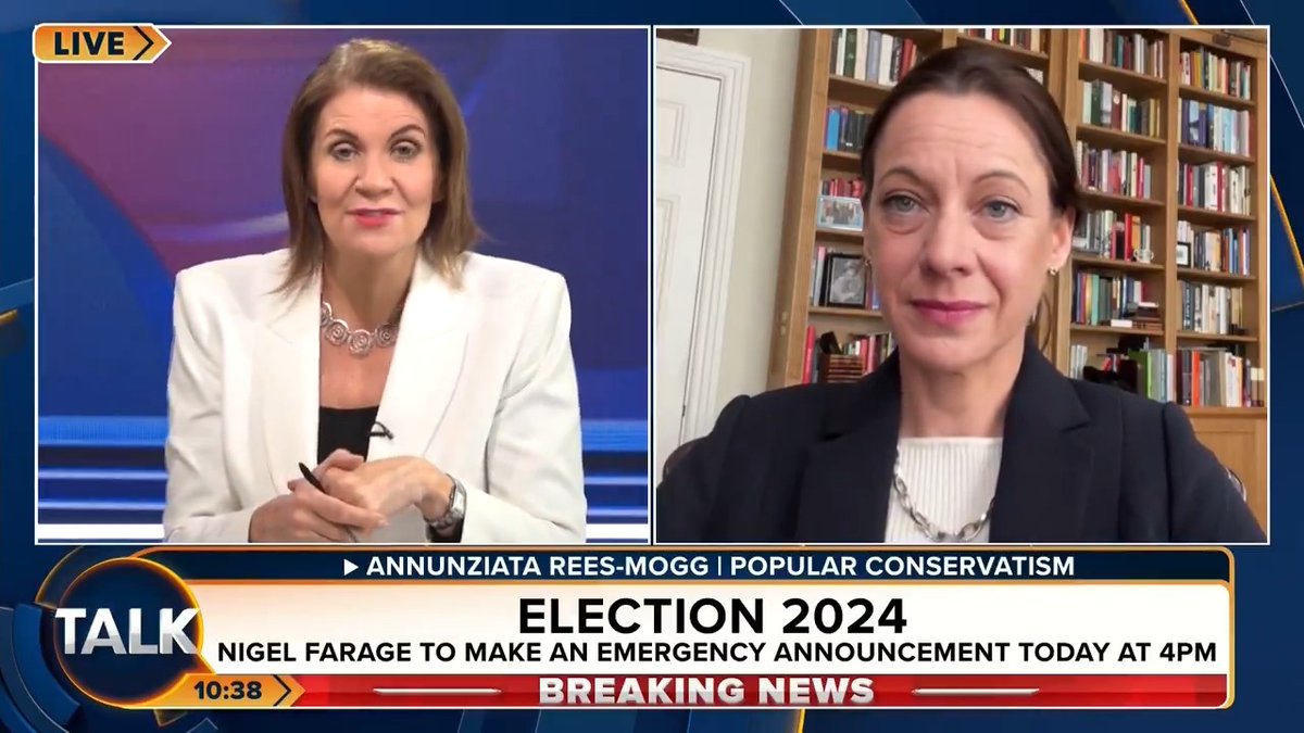 Popular Conservatism’s Annunziata Rees-Mogg thinks Reform UK “will fail to get a single MP” at the General Election. “They are a protest vote but they are not a serious party of opposition and people recognise that.” Julia Hartley-Brewer | Annunziata Rees-Mogg