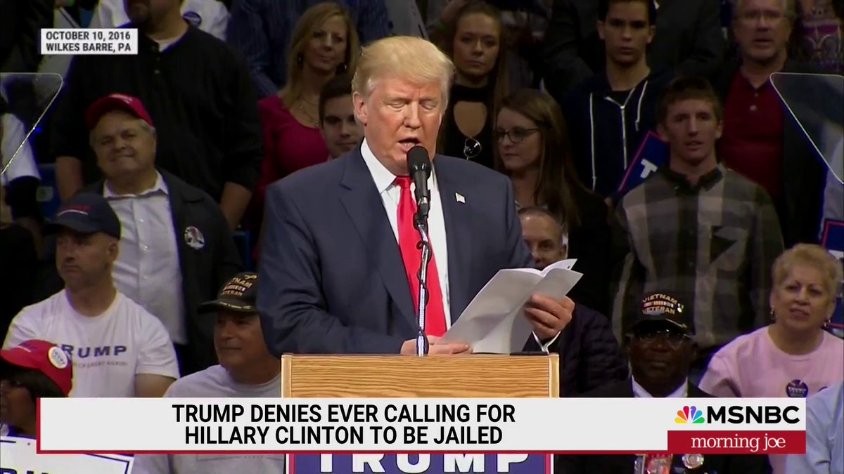 Trump over the weekend denied ever calling for Hillary Clinton to be jailed