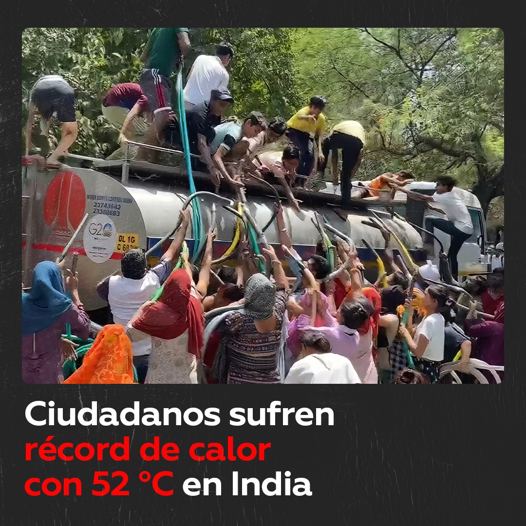 🥵🇮🇳 Récord de altas temperaturas en la India Salen a la luz imágenes de la desesperación de la población al ver un camión cisterna de agua en la India en medio de la ola de calor que está sufriendo el país.