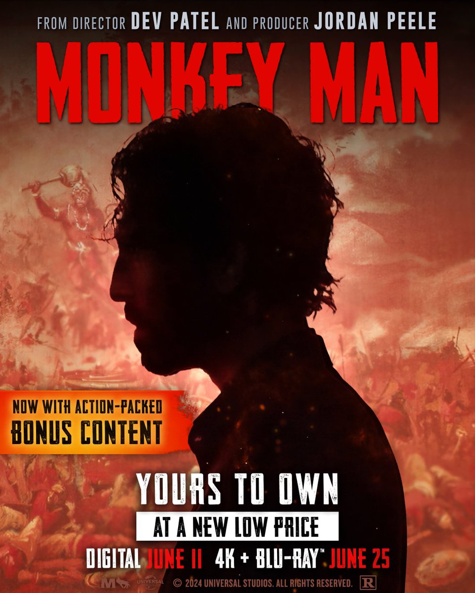 Own the #MonkeyMan Collector's Edition on Digital 6/11 and Blu-ray 6/25 with all-new bonus content and experience the action-packed thrill ride from Producer Jordan Peele and Director and star Dev Patel.