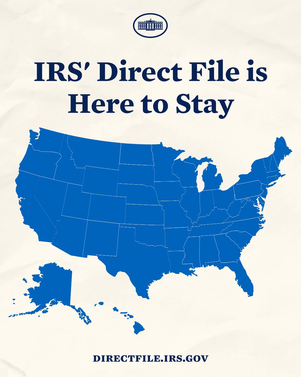 Folks, thanks to my Administration, Direct File is here to stay. We’re calling on all 50 states and D.C. to join us so that Americans across the country can file their taxes for free.