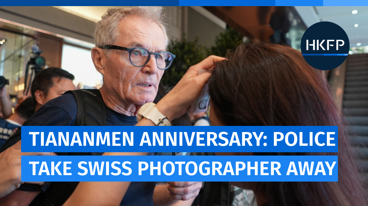 1/ #Tiananmen crackdown anniversary: A man believed to be Swiss photographer Marc Progin was taken aside by police in Causeway Bay, before being put into a police vehicle. Full coverage: Video: Irene Chan/HKFP.