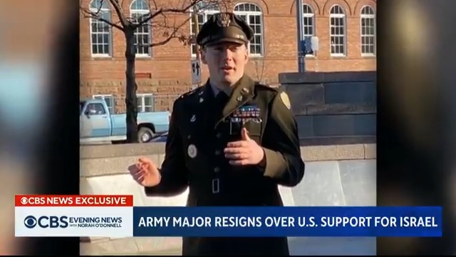 EXCLUSIVE: Army Major Harrison Mann, a 13-year veteran, has resigned in protest over U.S. support for Israel's war in Gaza. Mann, who is Jewish, told CBS News' Jim Axelrod that civilian casualties from some U.S.-made weapons were a significant reason for his decision.