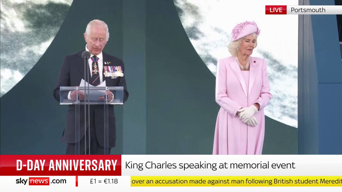 "It is our duty to ensure that we and future generations do not forget their service and their sacrifice in replacing tyranny with freedom" King Charles has been speaking at an event in Portsmouth to mark 80 years since D-Day. 📺 Sky 501