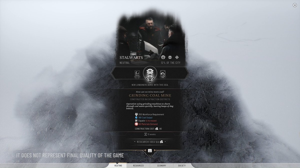 In #Frostpunk 2, the Communities will have different ideas on how to approach the City’s biggest challenges. In this case, The Stalwarts and New Londoners want to lean on machine-powered mining, but the Frostlanders would rather pursue a more frugal solution.