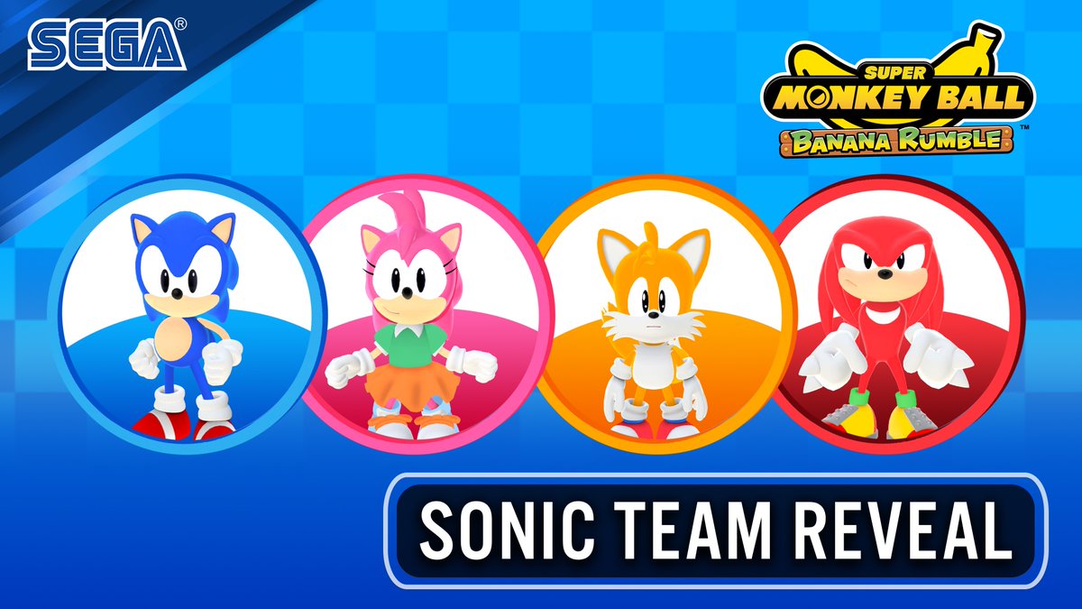 The whole team's ready to roll! Play as Sonic, Tails, Amy, & Knuckles in Super Monkey Ball Banana Rumble, available as DLC or in the SEGA Pass, coming in 2024!