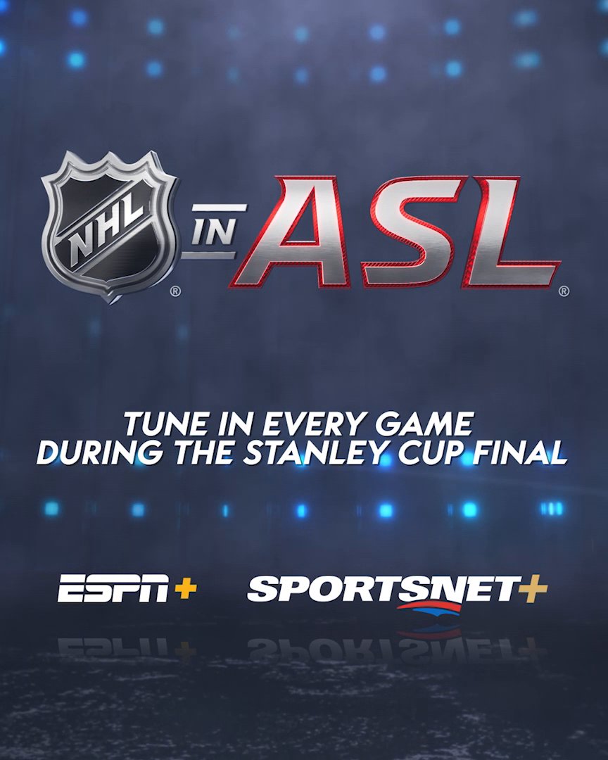 NHL in ASL will feature live Deaf broadcasters providing real-time coverage of play-by-play and color commentary in ASL for the 2024 #StanleyCup Final. The broadcast is available on ESPN+ & Sportsnet+. 📺: Edmonton Oilers vs. Florida Panthers Game 1 on Saturday, June 8 at 8p ET