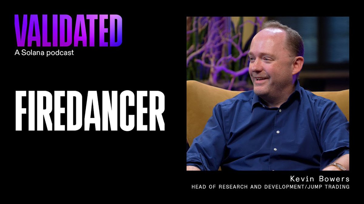 two emoji: 🔥💃 Kevin Bowers -- who thinks the speed of light is too slow -- joins @austin_federa on Validated to dive into development of the Firedancer 🔥💃🏻 Solana validator client and all things high-performance computing