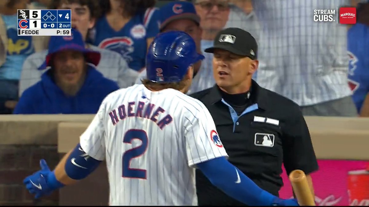 Nico Hoerner was ejected after arguing this strike three call.