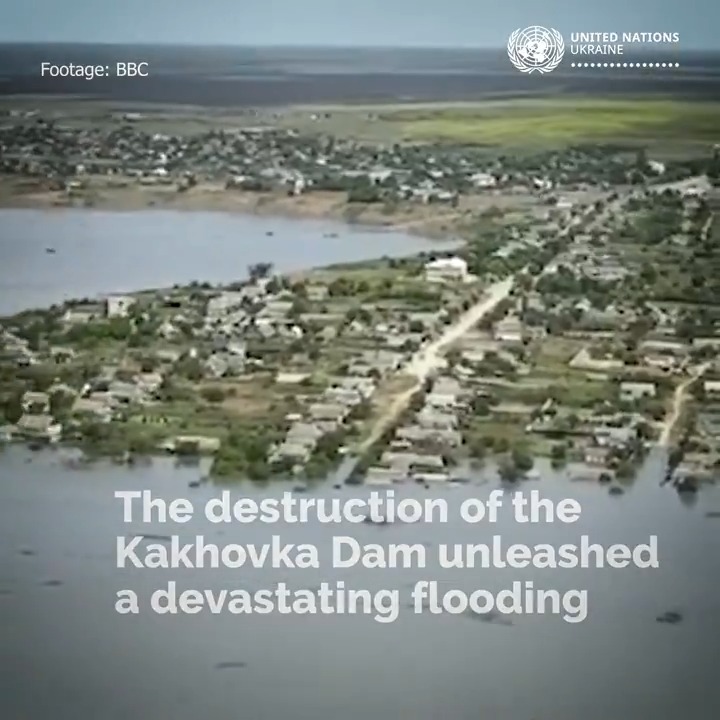 A year ago, the #Kakhovka Dam destruction unleashed a devastating flooding, submerging 620 km² of Ukrainian territory - in one of the most significant incidents of damage to civilian infrastructure since the start of Russia's invasion. The United Nations quickly supported those affected.