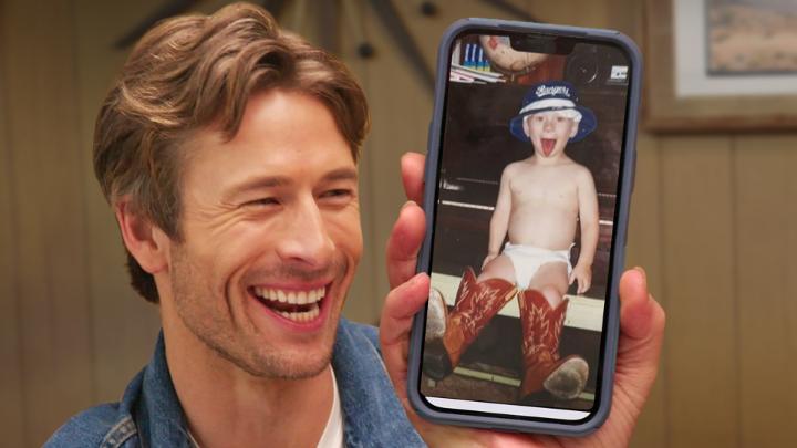 Glen Powell and Adria Arjona's moms brought some very special baby photos to the interview.