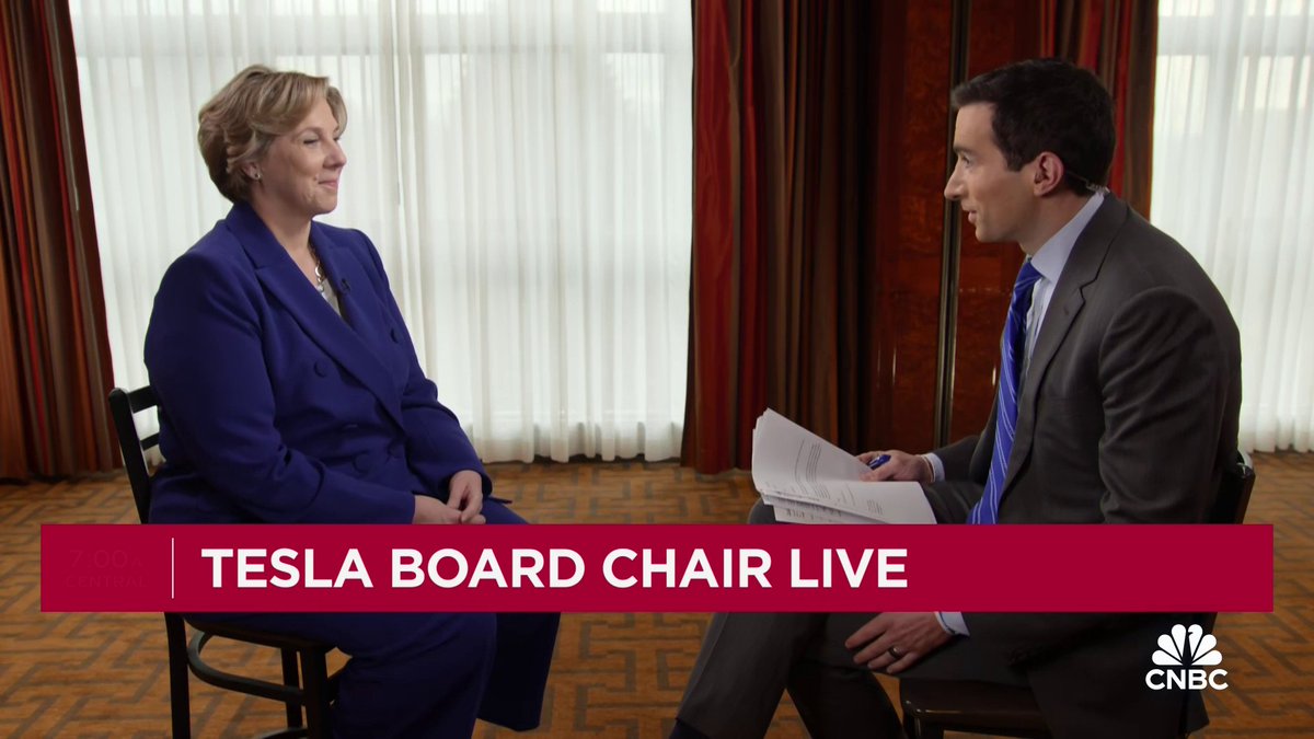 “The ratification of the pay package is really about fairness – fairness to our CEO,” says $TSLA chairman Robyn Denholm of the pay package for Elon Musk. “If you look at what’s happened at the company over the last six years – tremendous value creation, and he’s led that.”
