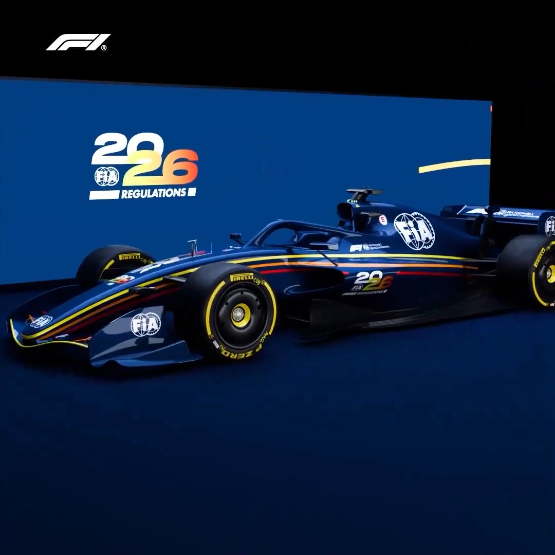 🚨 OFICIAL 🚨 La F1 presenta el, boceto de lo que será el monoplaza de la próxima generación de la F1 en 2026. 🔸Más ligero 🔸Menos largo 🔸Con combustible sustentable 🔸Usará Push To Pass 🔸Sin MGU-H, por lo que se espera un motor más ruidoso.