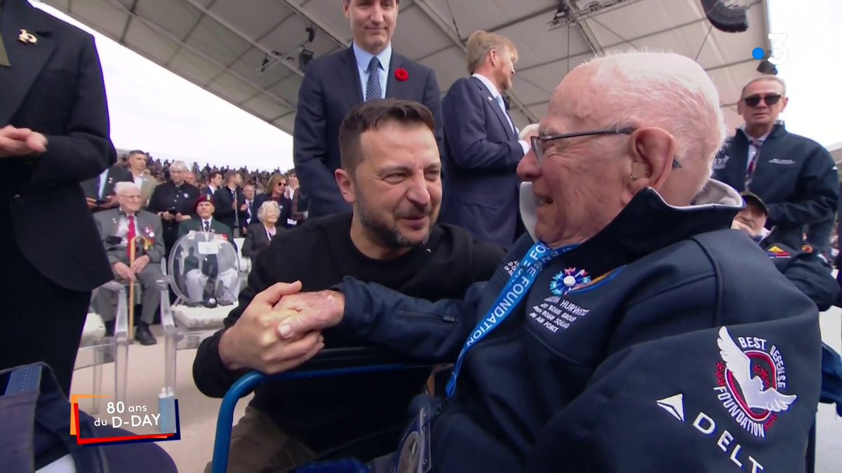 So much of today was emotional, but this moment - a hero from the past meeting a hero of the moment - is quite a scene. “I pray for you,” the veteran told Zelenskyy.