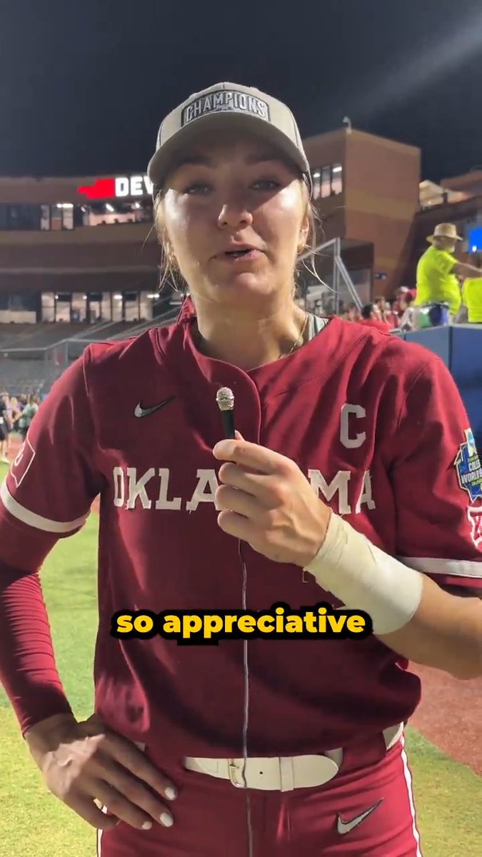 "I'm just so grateful for Sooner Nation." 👏 Oklahoma Softball players thank fans after a fourth-straight #WCWS title.