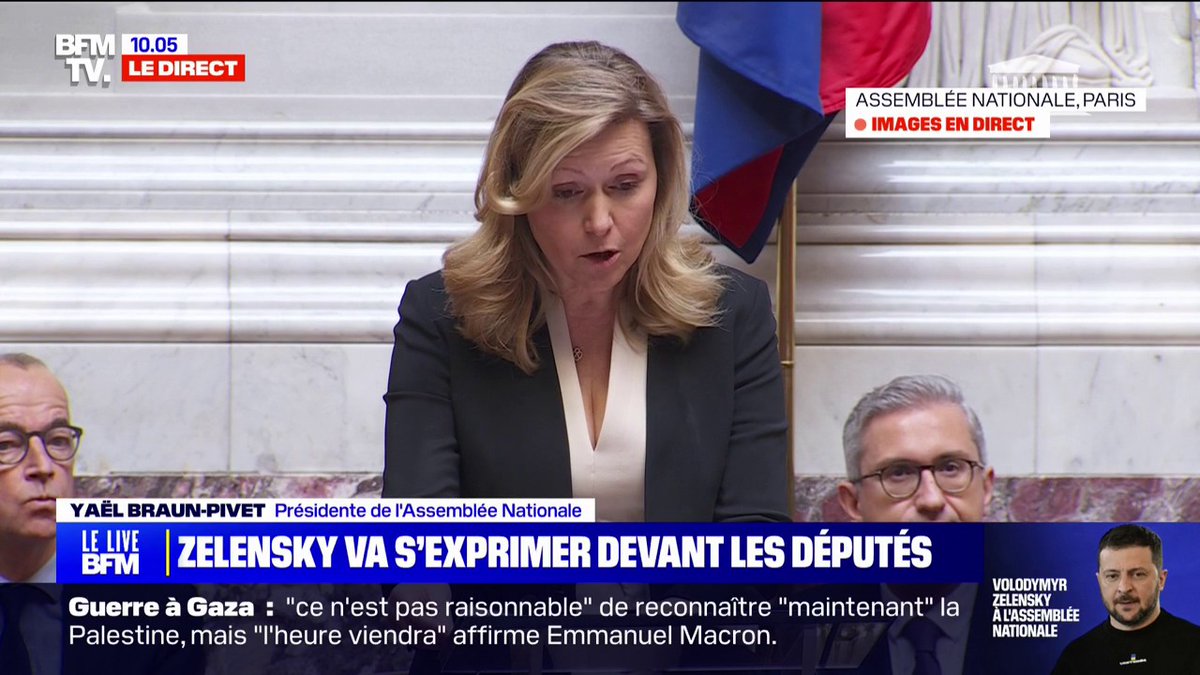 "La France et son Assemblée nationale sont à vos côtés": Yaël Braun-Pivet s'exprime devant Volodymyr Zelensky