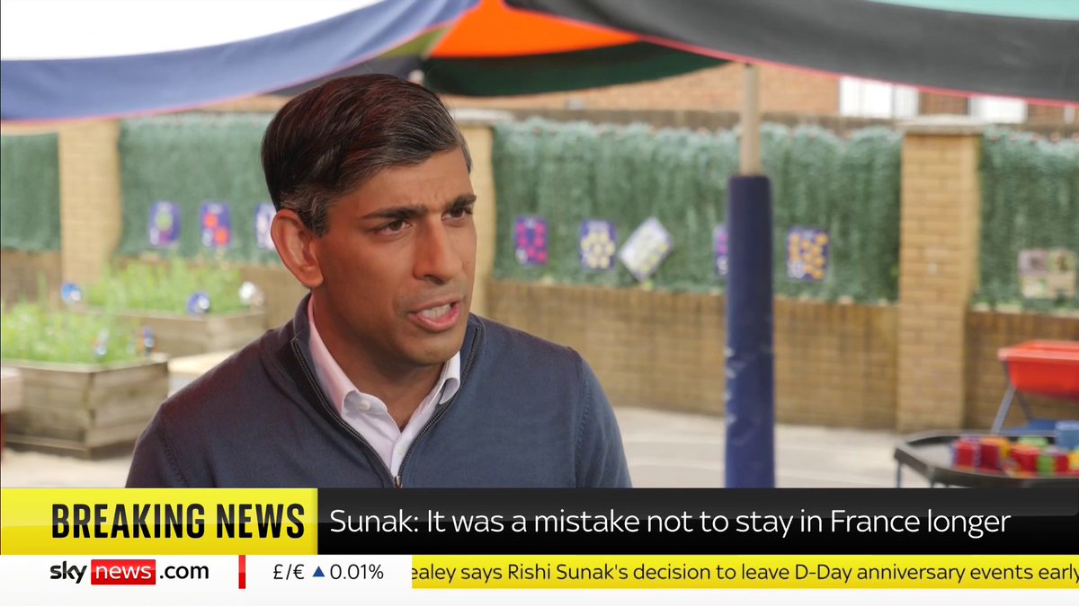 "On reflection, that was a mistake and I apologise." Prime Minister Rishi Sunak says it is important that the story of him leaving D-Day commemorations early yesterday is not "politicised". 📺 Sky 501, Virgin 602, Freeview 233 and YouTube