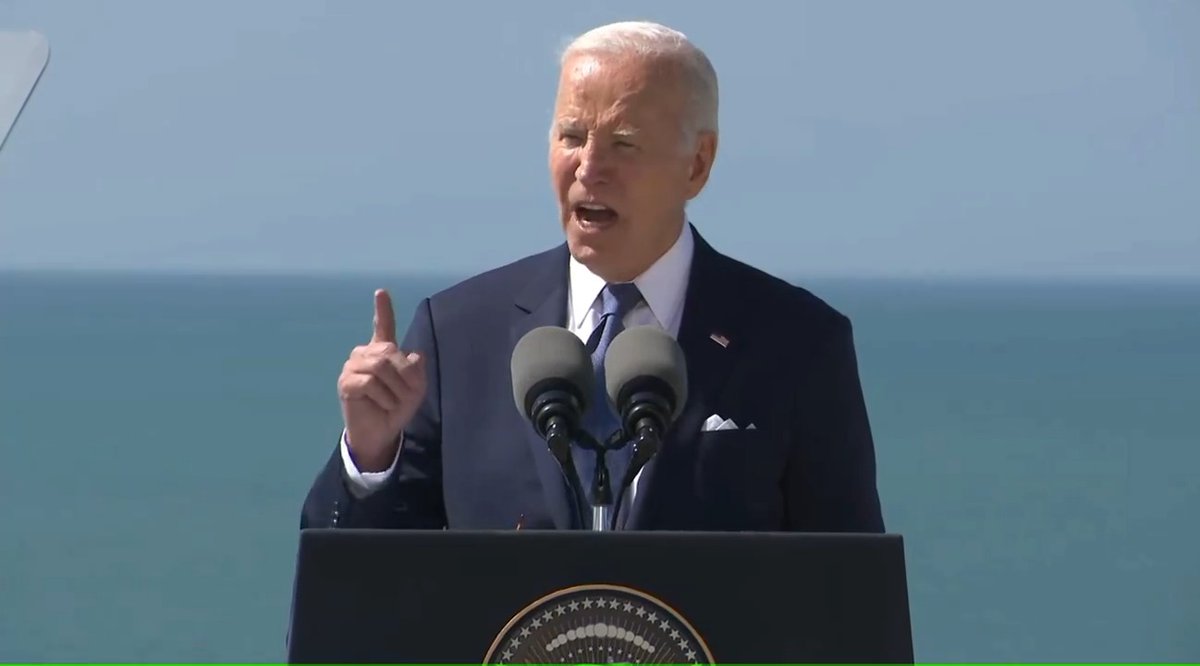 President Biden: Democracy begins with each of us. It begins when one person decides there’s something more important than themselves. That’s what every soldier who stormed these beaches decided. A feared dictator who had conquered a continent had met his match. Does anyone doubt they would want America to stand against Putin’s aggression in Europe today? They fought to vanquish the hateful ideology of the 30s and 40s. Does anyone doubt they would move heaven and earth to vanquish hateful ideologies of today? Could they or anyone ever imagine that America wouldn't do the same?