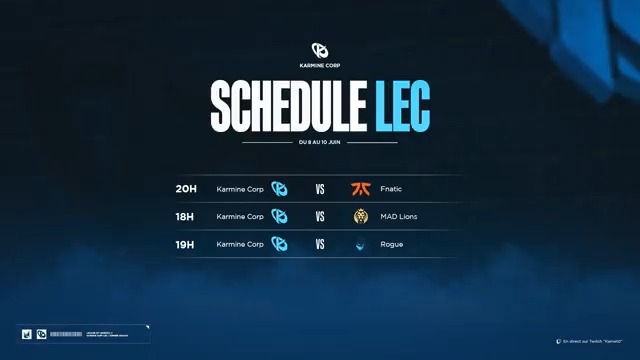 La Karmine Corp, c'est comme un Shonen. Rendez-vous dès demain pour la suite de notre histoire. #LEC #KCORP 🆚 FNATIC Samedi à 20h 🆚 que miras 🫵 Dimanche à 18h30 🆚 Fran Lundi à 19h15