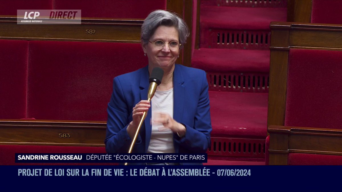 "Je vais aller en faveur de l'amendement de Monsieur Bazin... N'en déduisez rien d'hâtif", déclare Sandrine Rousseau, estimant également que les majeurs protégés ne devraient pas avoir accès à l'aide à mourir, "faute de discernement et en raison d'une décision de justice". #DirectAN