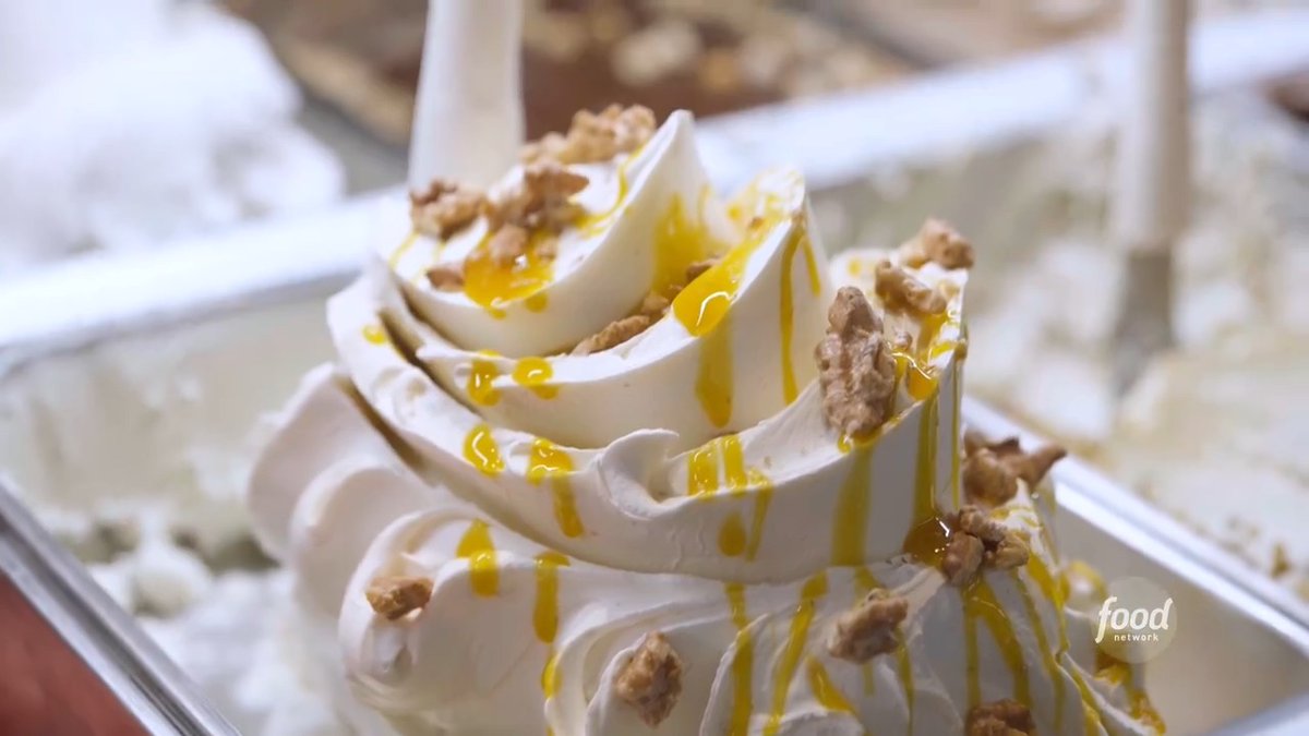 At the 74-year-old Martinucci Laboratory in Puglia, Italy, gelato is made in-house and churned every single day 🙌 This is their signature White Chocolate Saffron flavor topped with lemon and almonds 🍋 See more of Puglia on #CiaoHouse, tomorrow @ 8|7c!