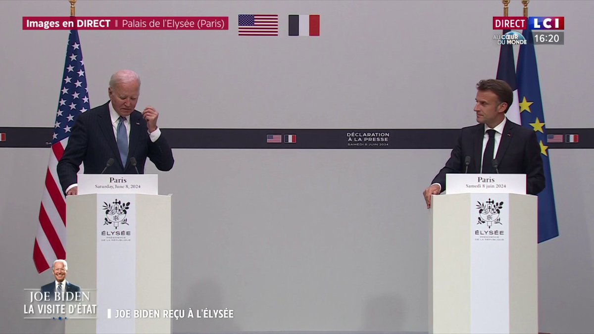 🗣️ "Monsieur le Président, je vous remercie d'être le Président de la première puissance mondiale mais de le faire avec la clarté et la loyauté d'un partenaire qui aime et qui respecte les Européens." Emmanuel Macron à Joe Biden au Palais de l'Élysée ⤵️